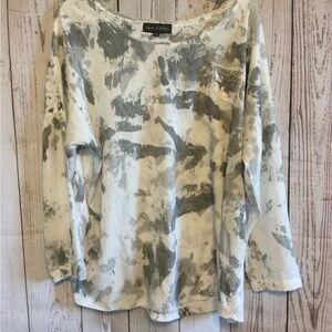 Flora Ashley Gray & White Women's BOHO Casual Sequin Detail Top Size XL